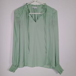 Maison d' Amelie Paris Green Blouse Women's Size XS Long Sleeve Ruffle V-Neck